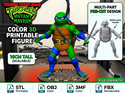 TMNT Leonardo Mutant Mayhem Color 3D Printable Figure 3D Print Model