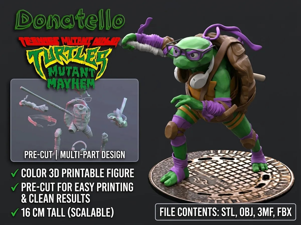 TMNT Donatello Mutant Mayhem Figura stampabile in 3D a colori Modello di stampa 3D .c4d .max .obj .3ds .fbx .stl .blend 