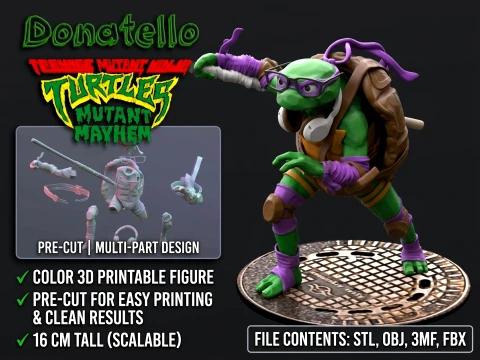 Figurine imprimable en 3D couleur TMNT Donatello Mutant Mayhem Modèles 3D en vedette