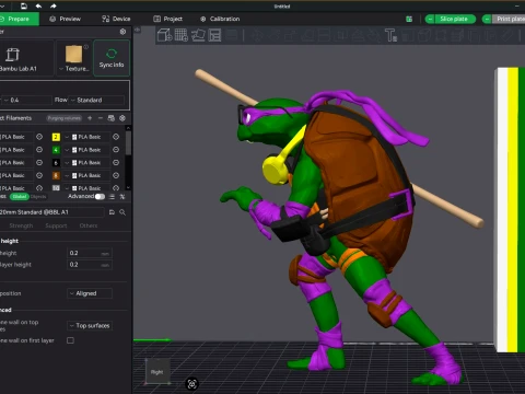 TMNT Donatello Mutant Mayhem Figura stampabile in 3D a colori Modello di stampa 3D