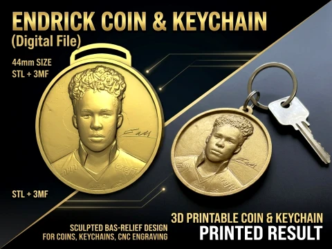 Endrick Coin et porte-cl&eacute;s Bas-Relief imprimable en 3D CNC Modèles 3D en vedette