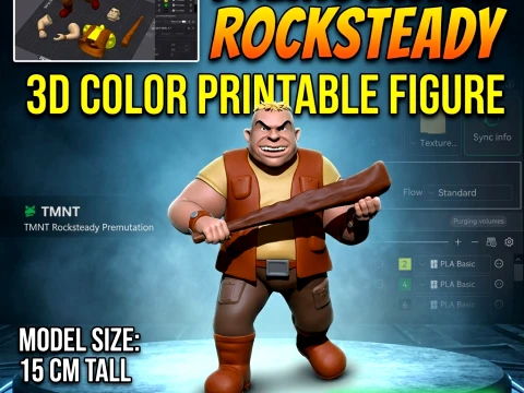 TMNT Rocksteady Premutation 3D Color Printable Figure 3D Print Model