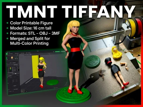 TMNT Tiffany 1987 Color Printable Figure 3D Print Model