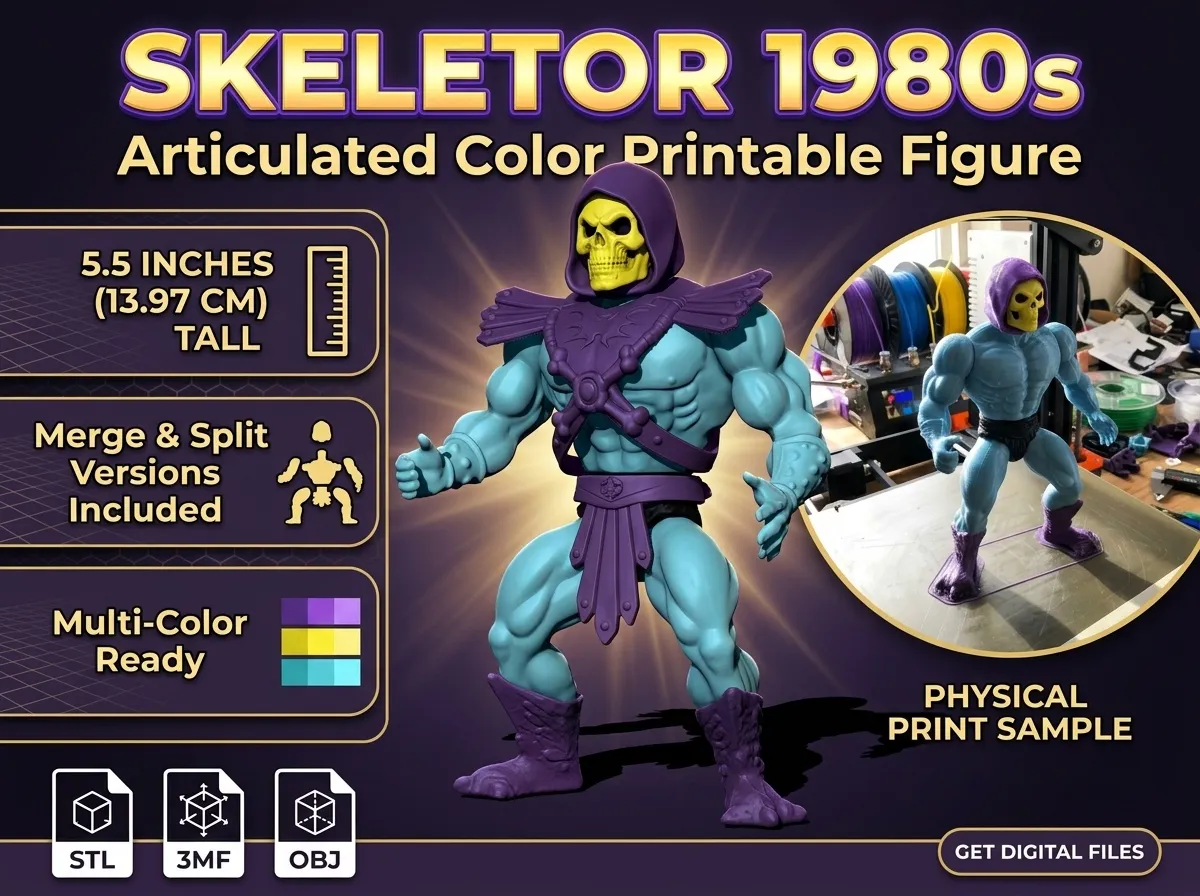 Skeletor 80s Articulated Color Printable Figure 3D Print Model .c4d .max .obj .3ds .fbx .stl .blend