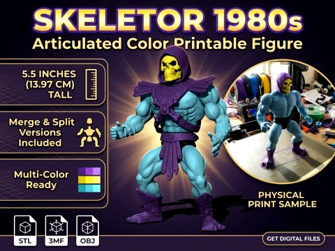 Gambar Cetak Warna Artikulasi Skeletor 80-an Model Cetak 3D