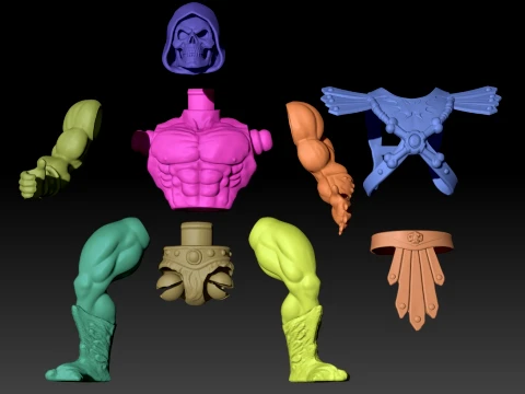 Skeletor 80s Articulated Color Printable Figure 3D Print Model