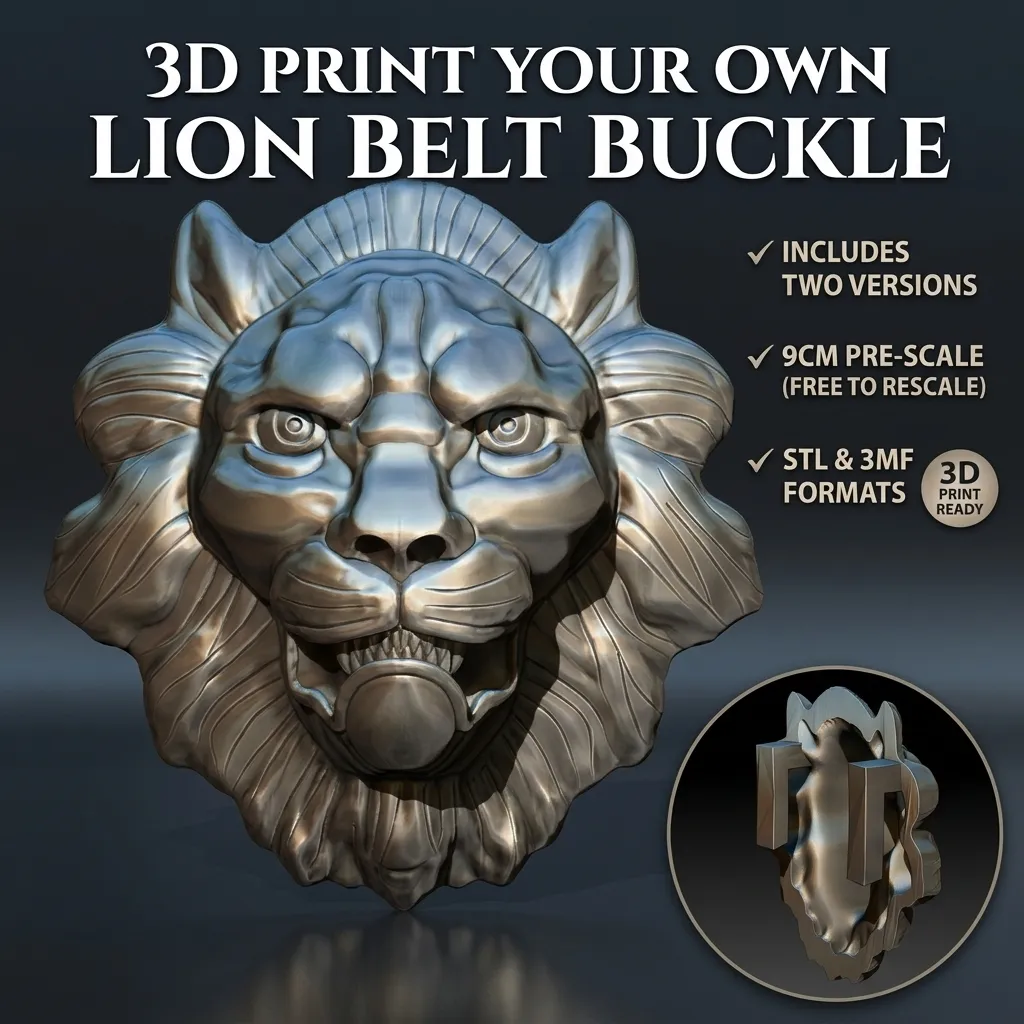 Lion belt buckle Printable 3D Print Model .c4d .max .obj .3ds .fbx .stl .blend 