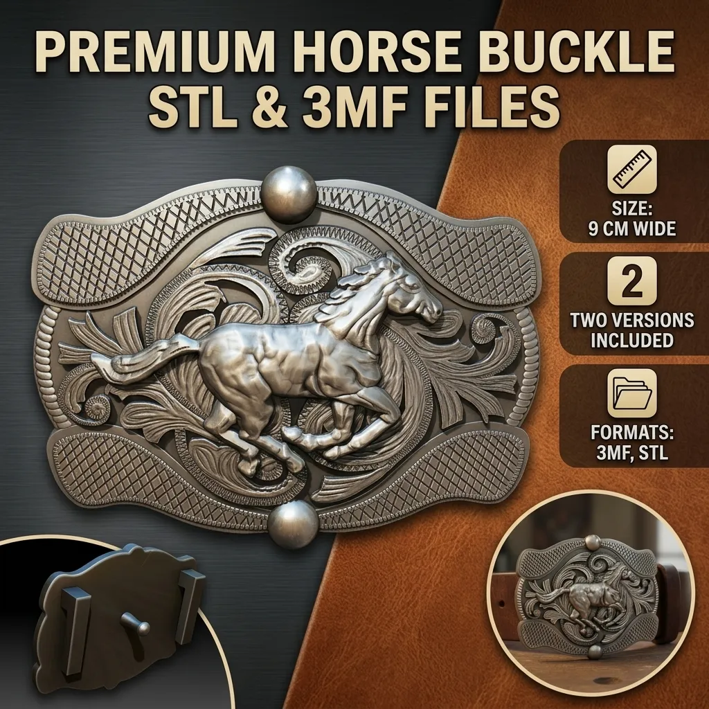 Horse belt buckle Printable 3D Print Model .c4d .max .obj .3ds .fbx .stl .blend 