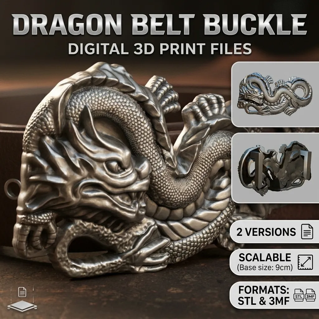 Dragon belt buckle Printable 3D Print Model .c4d .max .obj .3ds .fbx .stl .blend 
