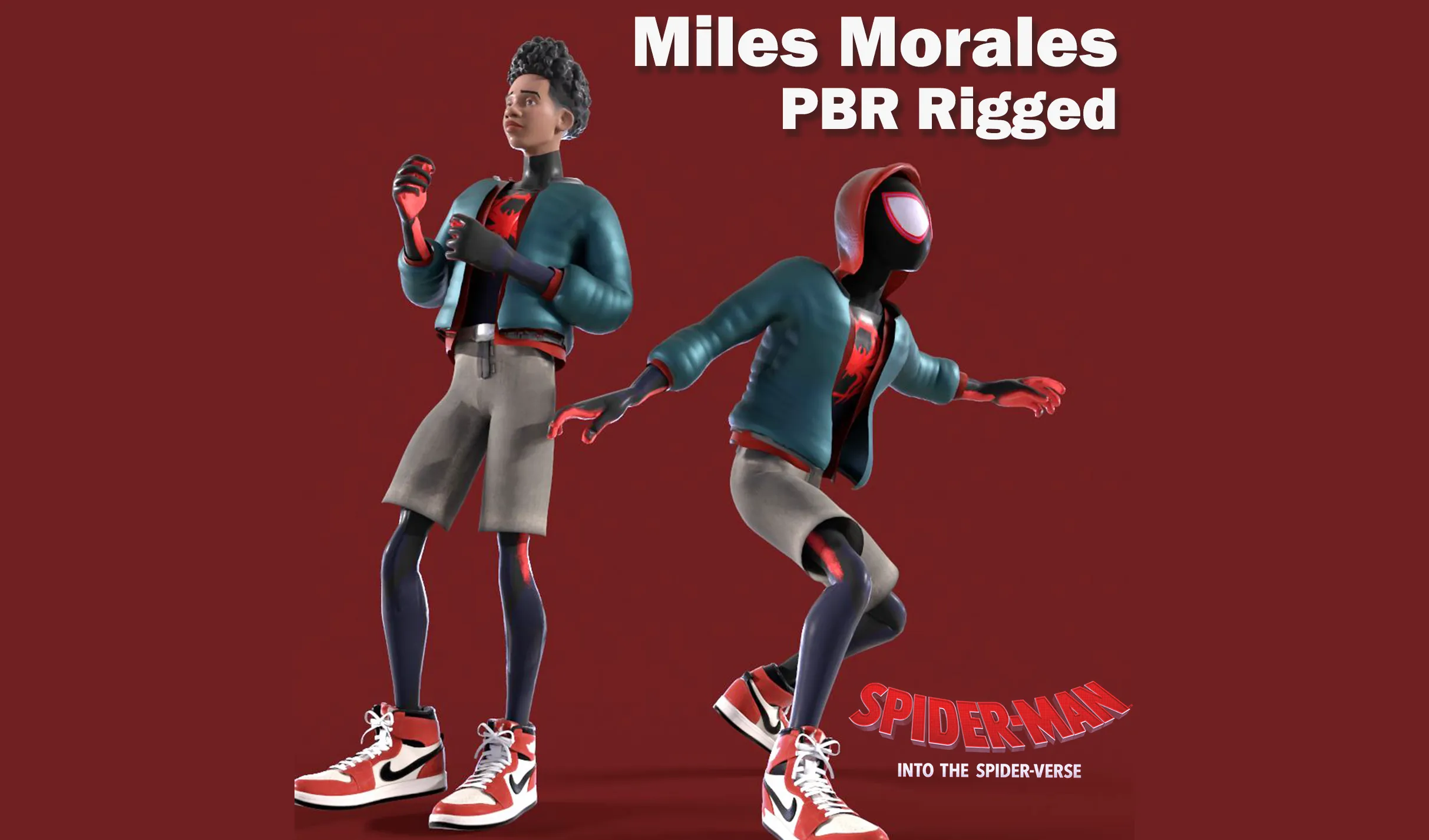 Miles Morales Homem-Aranha PBR Modelo animado low-poly Modelo 3D .c4d .max .obj .3ds .fbx .stl .blend 