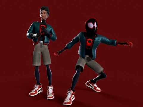 Miles Morales Homem-Aranha PBR Modelo animado low-poly Modelo 3D