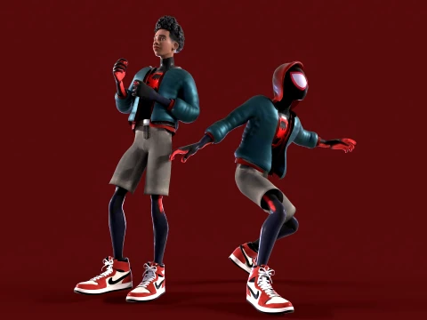 Miles Morales Homem-Aranha PBR Modelo animado low-poly Modelo 3D