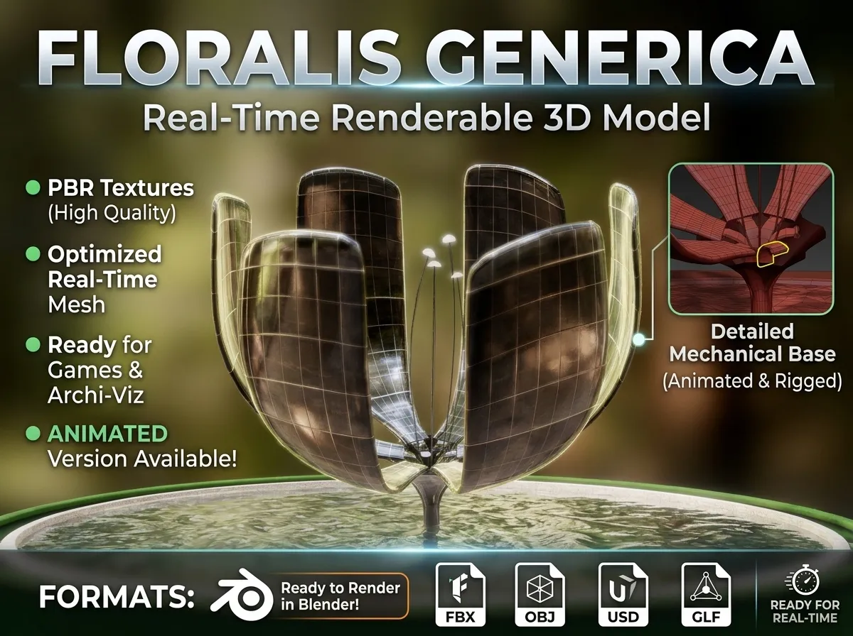 Floralis Generica em tempo real RENDER&Aacute;VEL Modelo 3D .c4d .max .obj .3ds .fbx .stl .blend 