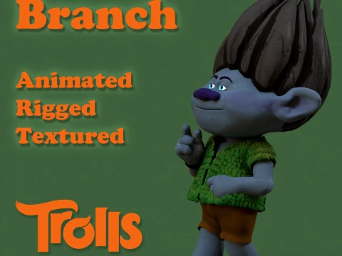 Branch Trolls Fan Art renderizable en tiempo real Modelo 3D