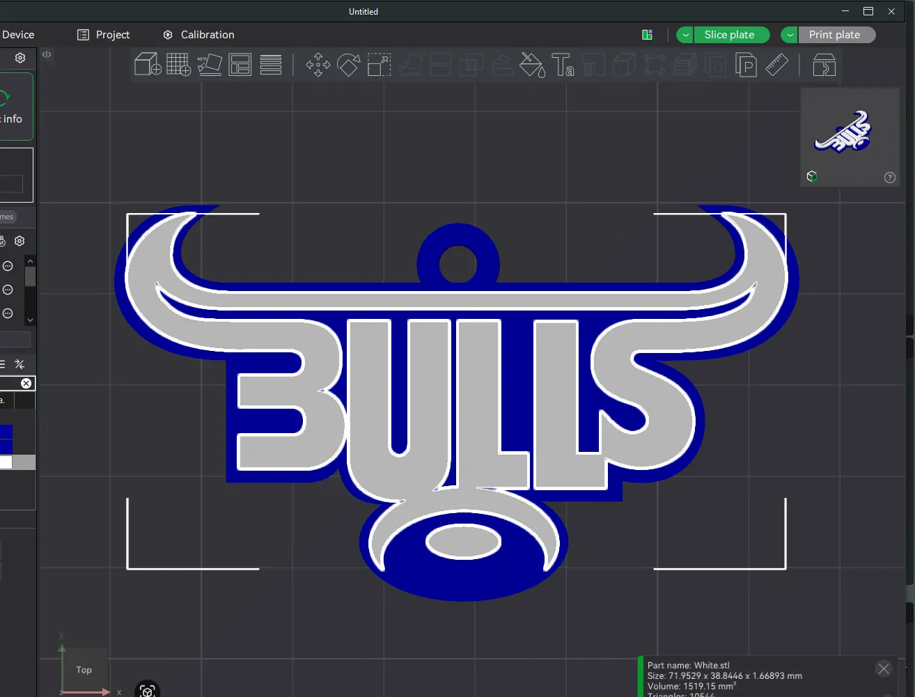 URC Bulls Color Printable keychain 3D Print Model .c4d .max .obj .3ds .fbx .stl .blend 