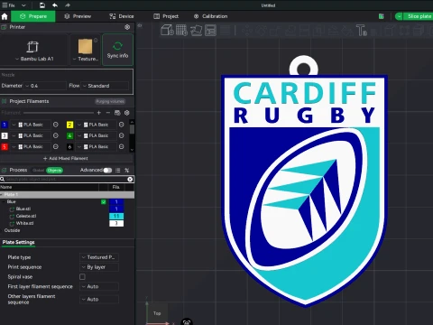 URC Cardiff Rugby Farbbedruckbarer Schl&uuml;sselanh&auml;nger 3D Druckmodell