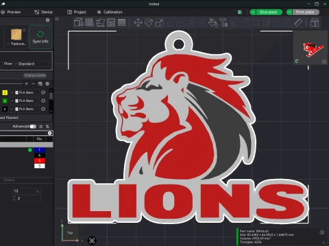 Portachiavi stampabile a colori dei Lions URC Modello di stampa 3D