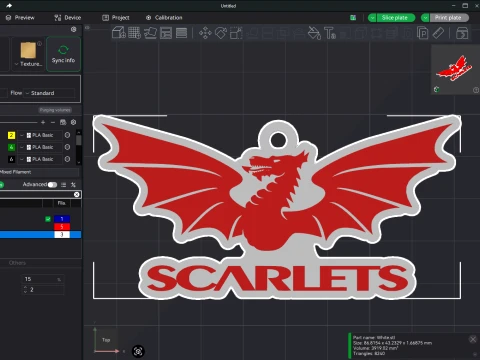 URC Llanelli Scarlets Renkli Yazdırılabilir Anahtarlık 3D Baskı Modeli