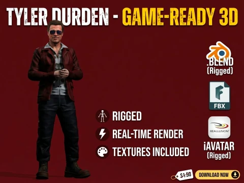 Tyler Durden Game-Ready 3D Character 3D Model