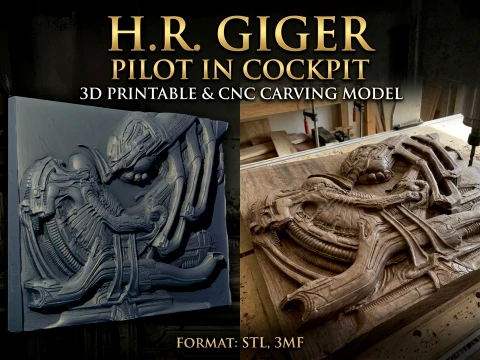 HR Giger - Pilot in Cockpit Bas-relief Printable CNC Carving Model 3D Print Model