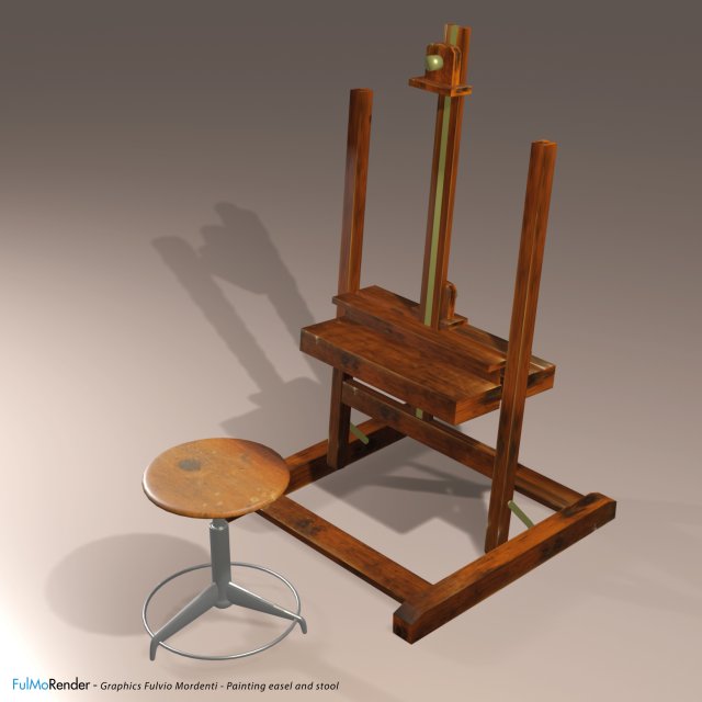 painting easel-and-stool 3D Model .c4d .max .obj .3ds .fbx .stl .blend 