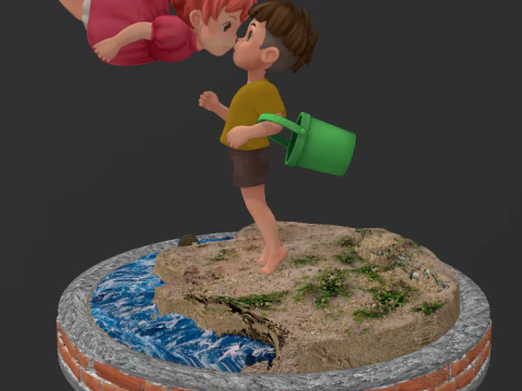 Ponyo und Sasuke 3D Druckmodell