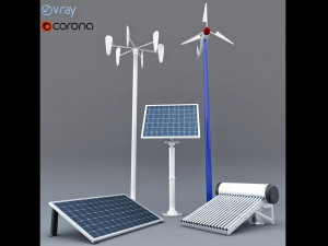 solar panel solar heater and wind turbine 3D 모델