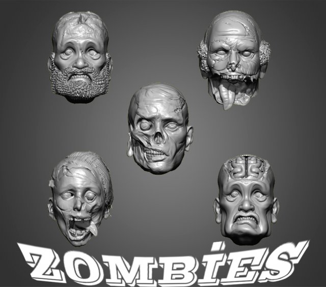 zombie heads 3Dプリントモデル .c4d .max .obj .3ds .fbx .stl .blend 