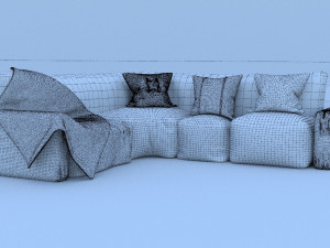 couch with pillows and a blanket 3D Model