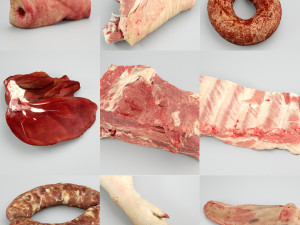 raw pork parts - x10 pack 3D-Modell