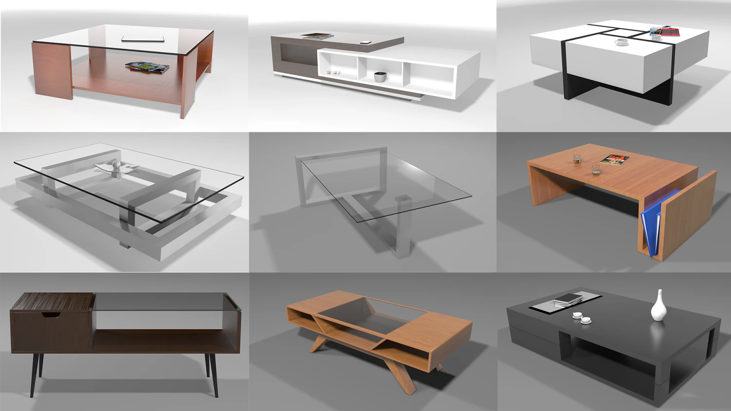 现代咖啡桌系列 3D 模型 .c4d .max .obj .3ds .fbx .stl .blend 