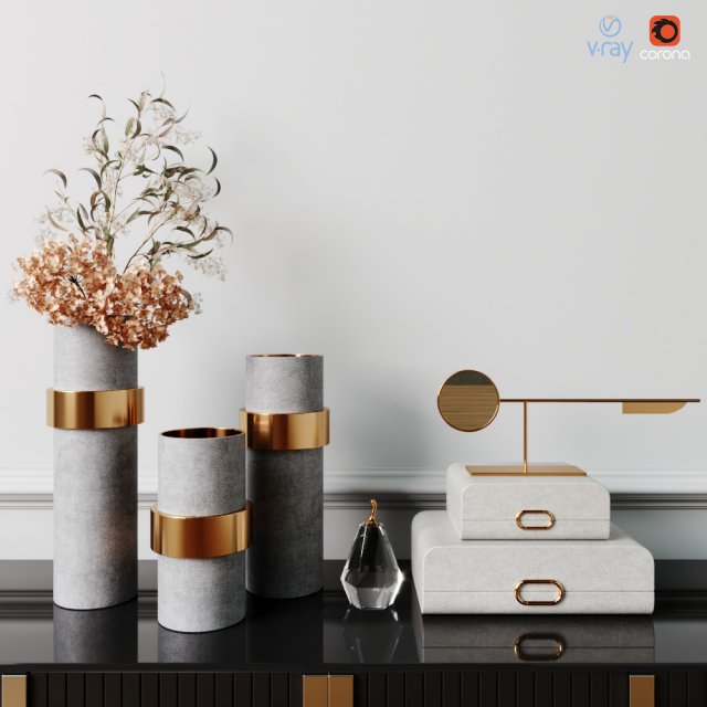 decorative set with eucalyptus and brass gold vase Modelo 3D .c4d .max .obj .3ds .fbx .stl .blend 