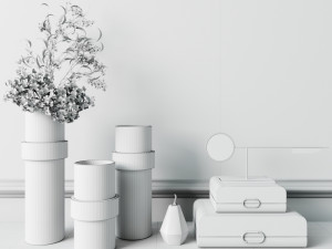 decorative set with eucalyptus and brass gold vase Modelo 3D