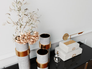 decorative set with eucalyptus and brass gold vase Modelo 3D