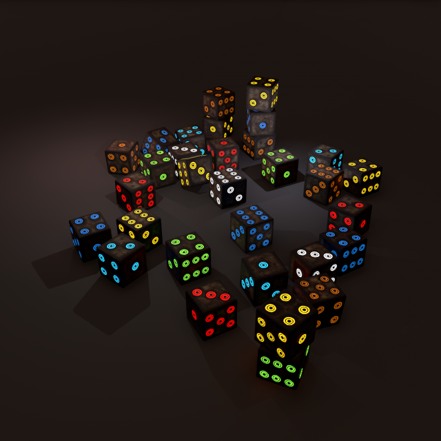 Multi-colors emissive dice package low-poly 3D मॉडल .c4d .max .obj .3ds .fbx .stl .blend 