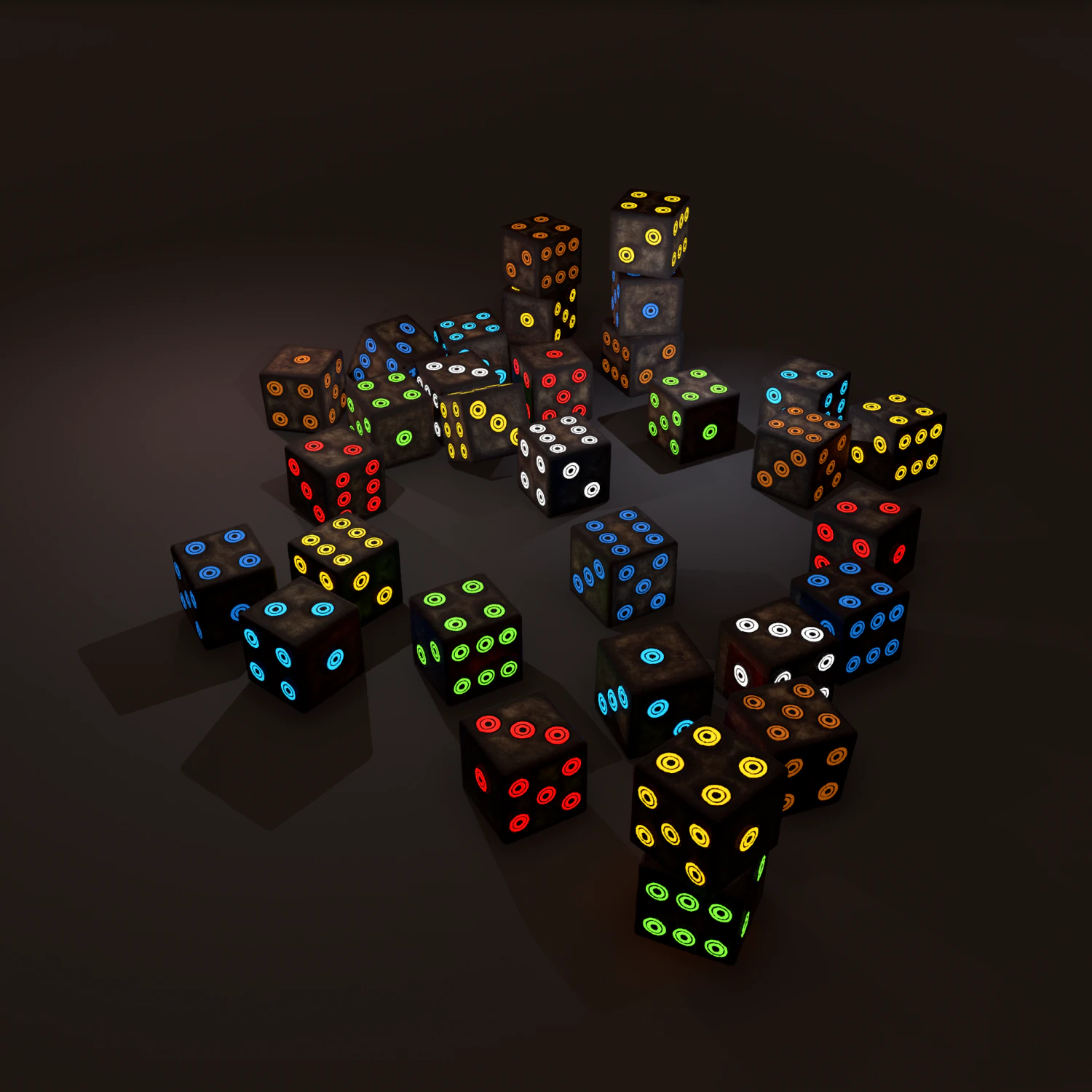 Multi-colors emissive dice package low-poly 3D Model .c4d .max .obj .3ds .fbx .stl .blend