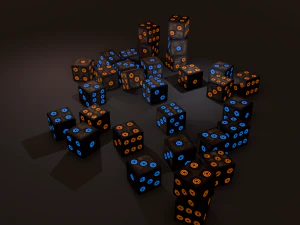 Multi-colors emissive dice package low-poly 3D Model