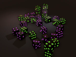 Multi-colors emissive dice package low-poly 3D Model