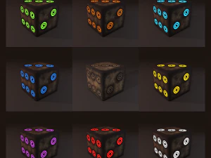 Multi-colors emissive dice package low-poly 3D Model