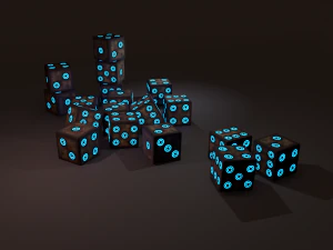 Multi-colors emissive dice package low-poly 3D Model