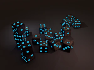 Multi-colors emissive dice package low-poly 3D Model