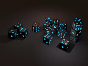 Multi-colors emissive dice package low-poly 3D Model