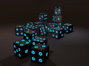 Multi-colors emissive dice package low-poly 3D Model