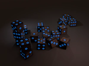 Multi-colors emissive dice package low-poly 3D Model