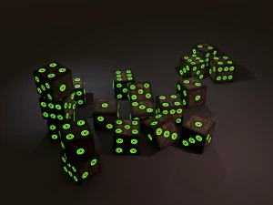 Multi-colors emissive dice package low-poly 3D Model