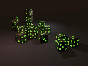Multi-colors emissive dice package low-poly 3D Model