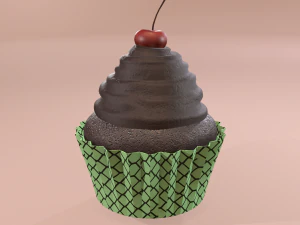 Chocolate lava cherry cupcake 3D Model