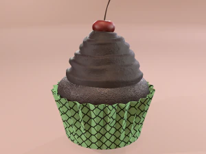 Chocolate lava cherry cupcake 3D Model