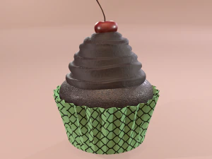 Chocolate lava cherry cupcake 3D Model