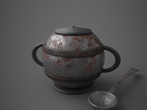 Medieval tavern soup pot and spoon 3D मॉडल